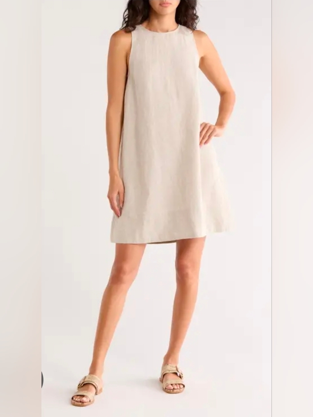 Kim Rogers Beige 100% Linen Sleeveless Shift Dress, Size 10P